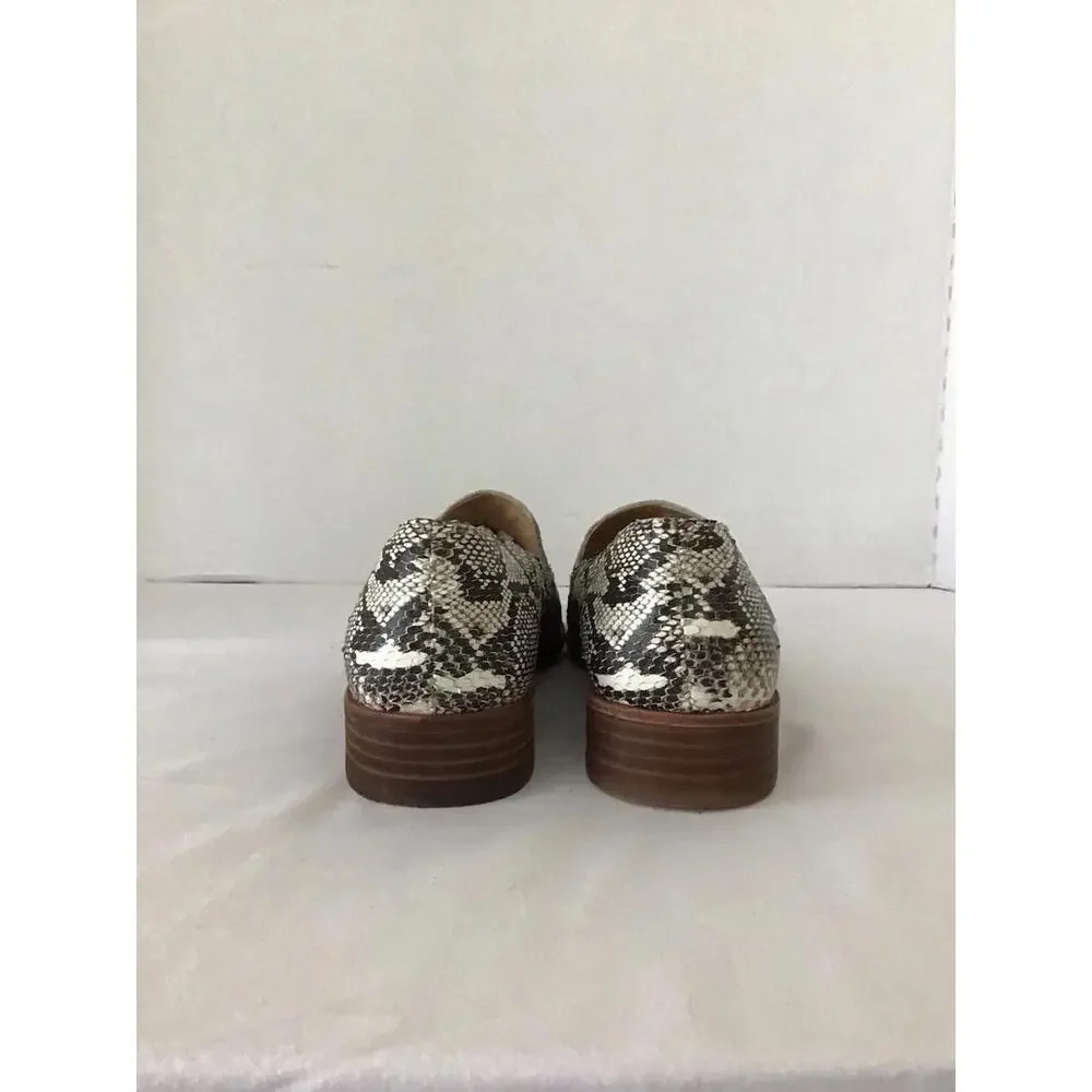 MADEWELL FRANCES LOAFER SNAKESKIN 8.5 SNAKE BLACK WHITE LEATHER MULE SKIMMER - Picture 6 of 8